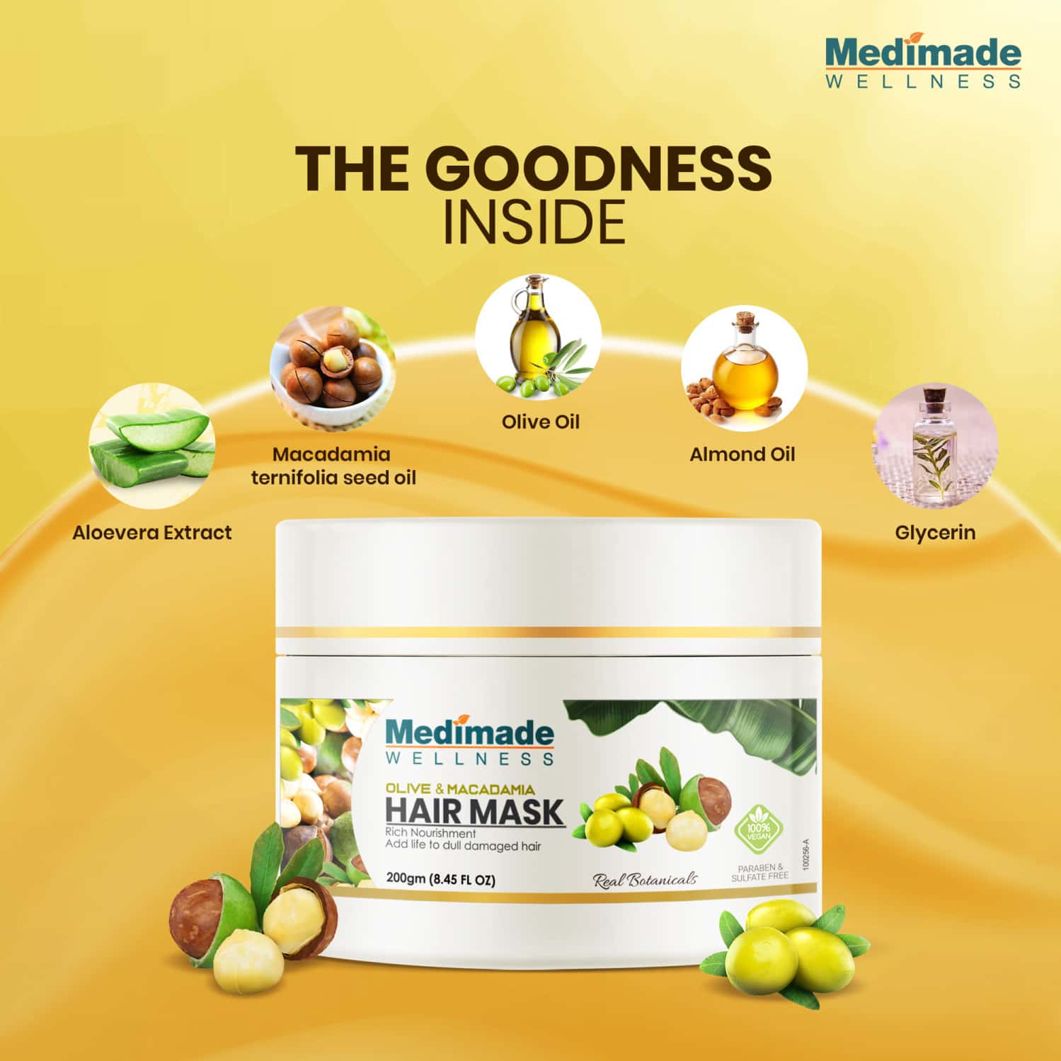 Buy MEDIMADE OLIVE AND MACADAMIA HAIR MASK 200 GM Online & Get Upto