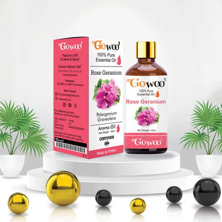 Go Woo 100% Pure Rose Geranium Oil Virgin & Undiluted 10 Ml