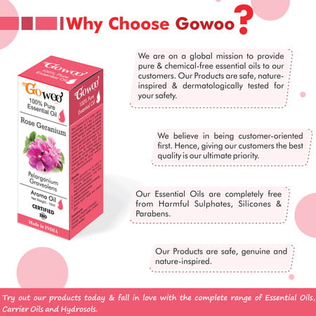 Go Woo 100% Pure Rose Geranium Oil Virgin & Undiluted 10 Ml