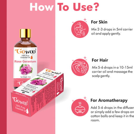 Go Woo 100% Pure Rose Geranium Oil Virgin & Undiluted 10 Ml