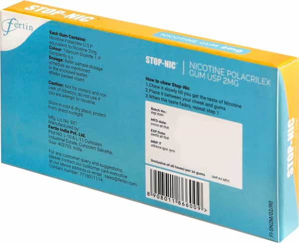 Stop Nic 2Mg Cool Mint Coated For Rich Flavour Sugar Free Strip Of 10 Chewing Gum