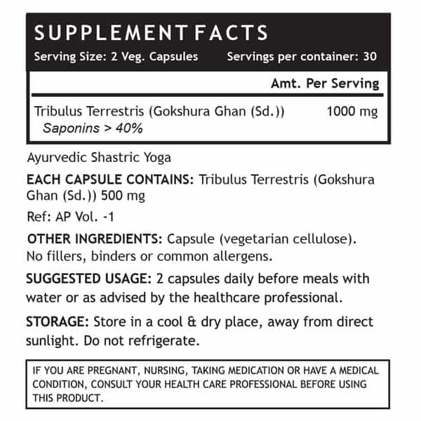 Inlife Tribulus Supplement Saponins 1000 Mg Per Serving - 60 Vegetarian Capsules