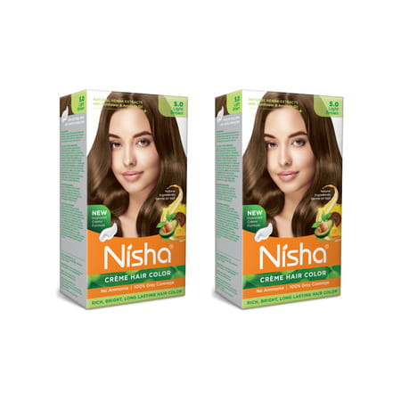 Nisha Creme Hair Color 5.0 Light Brown 120gm Pack Of 2 | Ammonia Free Permanent Hair Colour