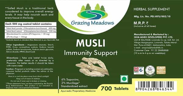 Grazing Meadows Safed Musli 700 Tablets/Musali Powder (Chlorophytum Borivilianum) (Pack Of 2)