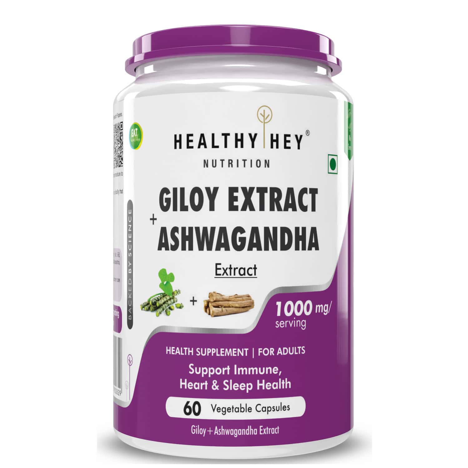 Healthyhey Nutrition Giloy Plus Ashwagandha Extract - 60 Veg. Capsules