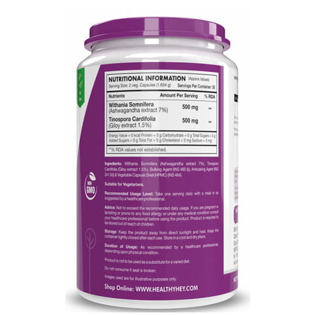 Healthyhey Nutrition Giloy Plus Ashwagandha Extract - 60 Veg. Capsules
