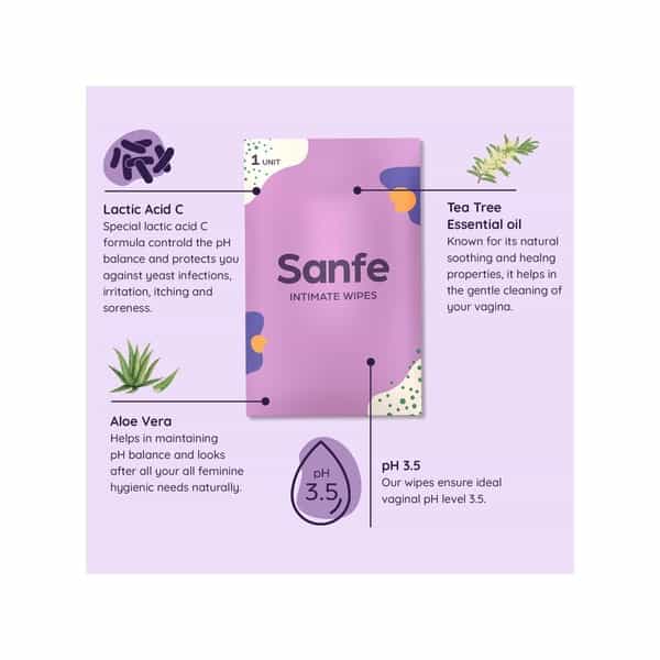 Sanfe Natural Intimate Wipes 3 In 1 - Cucumber & White Lily (Pack Of 10 Wpes X 4)