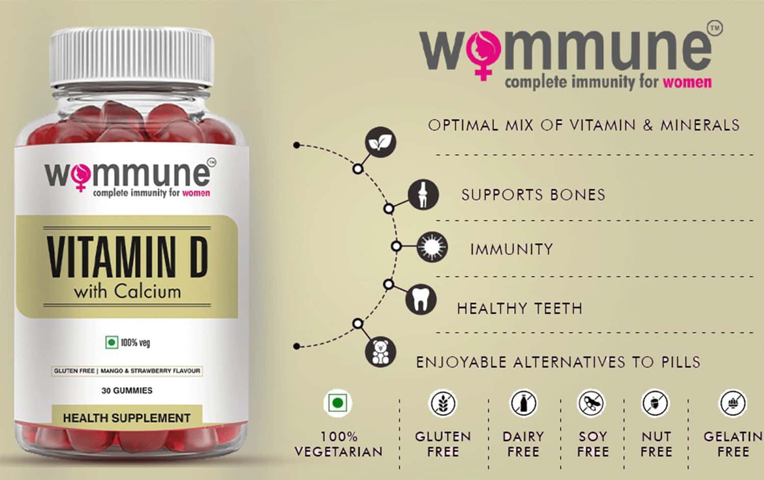 Buy WOMMUNE CALCIUM AND VITAMIN D3 GUMMIES BUILD STRONG BONES & MUSCLES