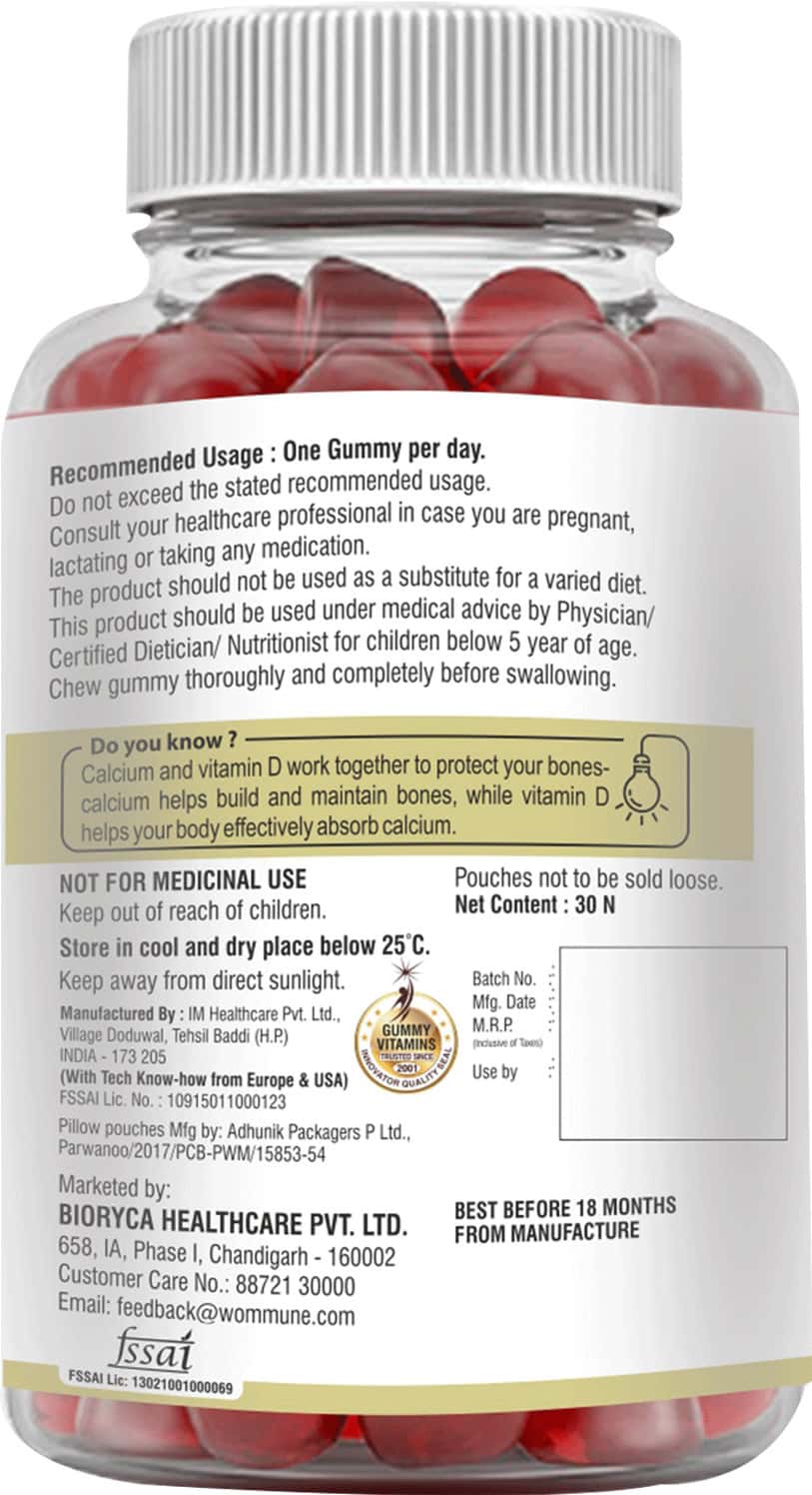 Buy WOMMUNE CALCIUM AND VITAMIN D3 GUMMIES BUILD STRONG BONES & MUSCLES