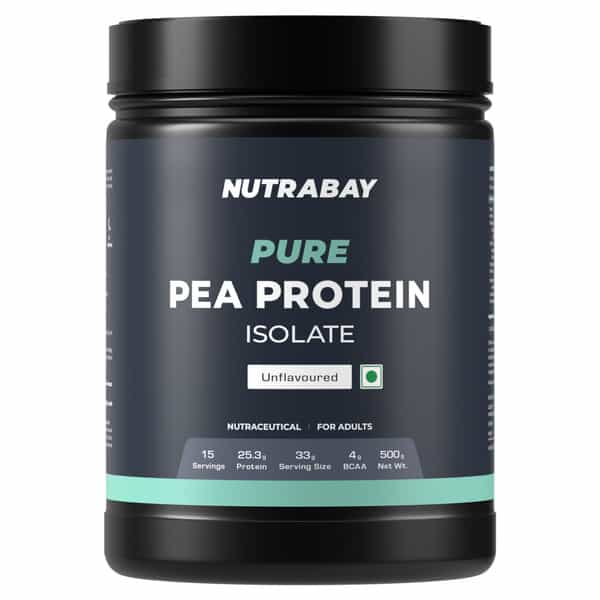 Nutrabay Pure Pea Protein Isolate 25.3G Protein 4G Bcaa 15 Servings Jar 500 Gm