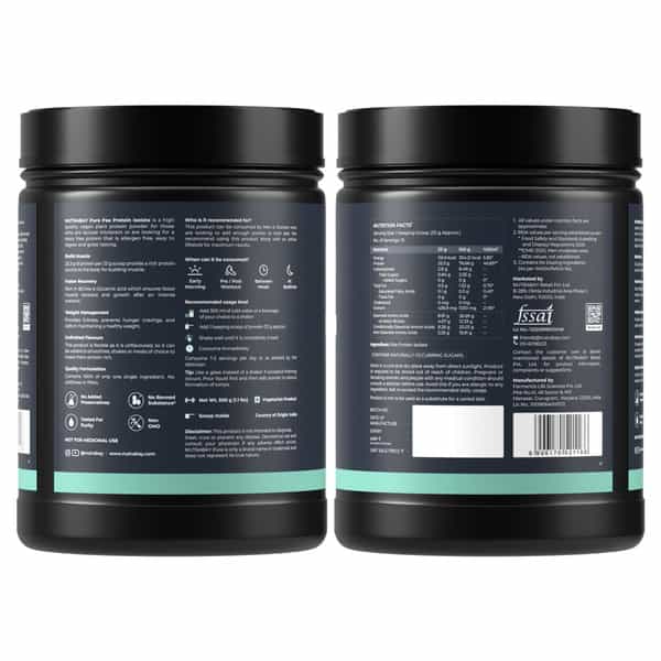 Nutrabay Pure Pea Protein Isolate 25.3G Protein 4G Bcaa 15 Servings Jar 500 Gm