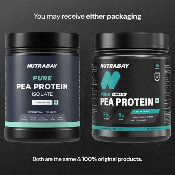 Nutrabay Pure Pea Protein Isolate 25.3G Protein 4G Bcaa 15 Servings Jar 500 Gm
