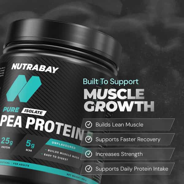 Nutrabay Pure Pea Protein Isolate 25.3G Protein 4G Bcaa 15 Servings Jar 500 Gm