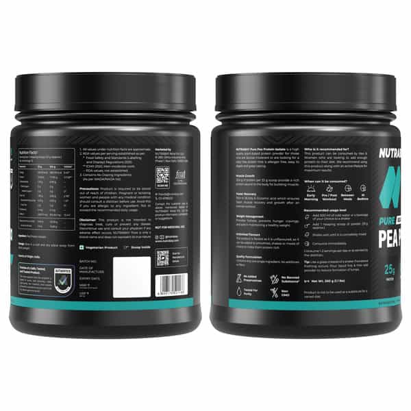 Nutrabay Pure Pea Protein Isolate 25.3G Protein 4G Bcaa 15 Servings Jar 500 Gm