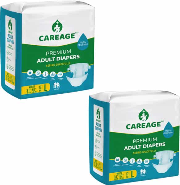 Careage Premium Adult Diaper | Unisex | Waist Size (31-57 Inches) - L (20 Pieces)