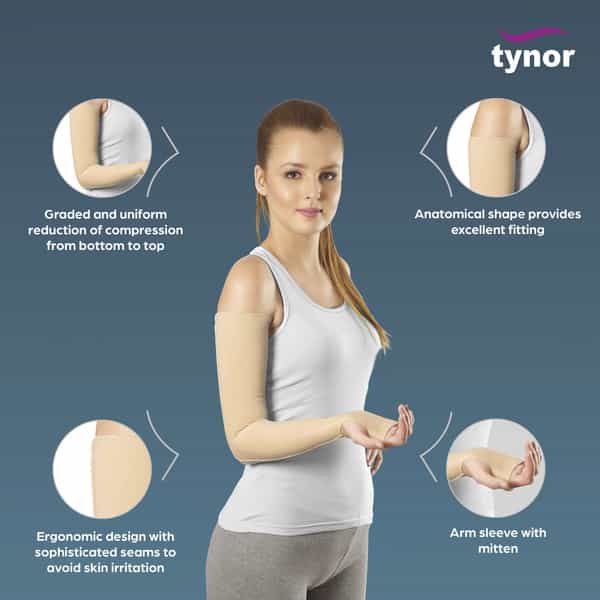 Tynor Compression Garment Arm Sleeve + Mitten (With Thumb) Beige Small Wide 1 Unit