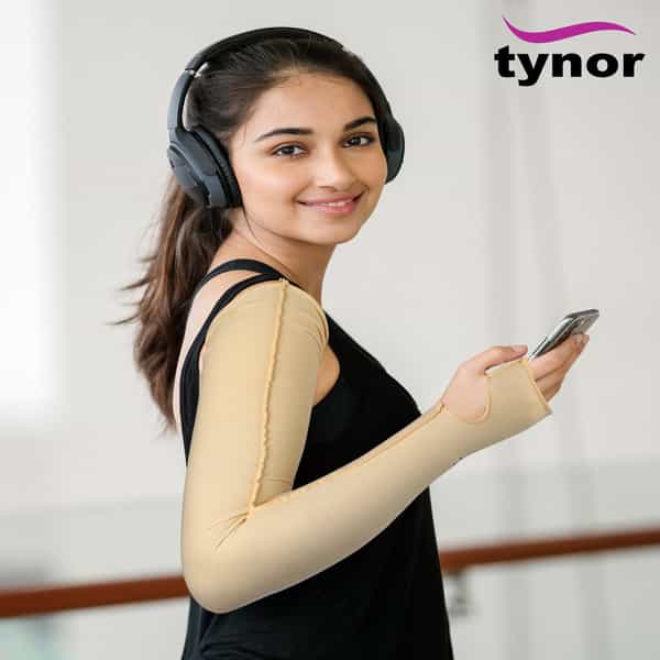 Tynor Compression Garment Arm Sleeve + Mitten (With Thumb) Beige Small Wide 1 Unit