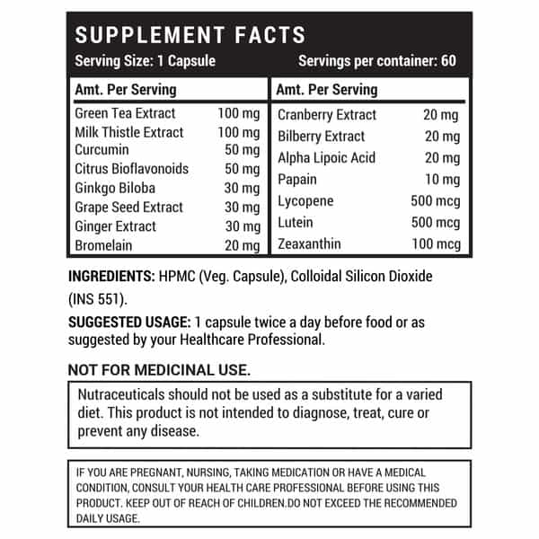 Inlife Super Antioxidant Supplement Lycopene Green Tea Milk Thistle Curcumin- 60 Veg Capsules