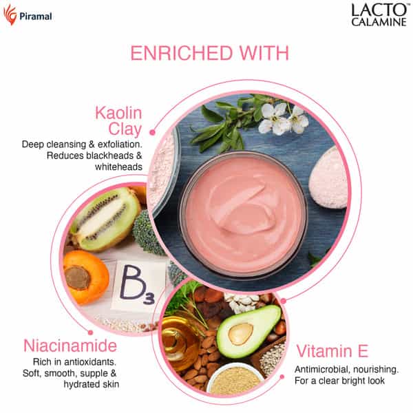 Lacto Calamine Face Wash Kaolin Clay With Niacinamide & Vitamin E For All Skin Type 100Ml
