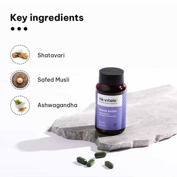 Hk Vitals Muscle Builder (60 Tabs) | With Ashwagandha | Shatavari | Safed Musli | Strength
