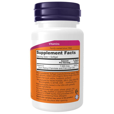 Now Supplements | Vitamin A (Fish Liver Oil) 25 |000 Iu | Essential Nutrition | 100 Softgels