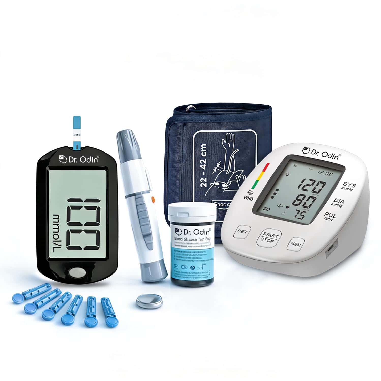 Dr. Odin Combo Of Obp104 Blood Pressure Monitor And Ac 307 Glucometer Kit Pack-25