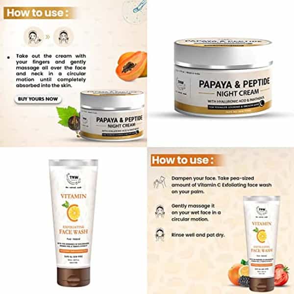 Tnw The Natural Wash Combo With Papaya & Peptide Night Cream & Vitamin C Exfoliating Face Wash