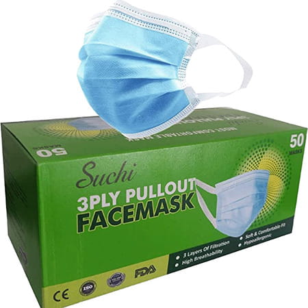 Suchi 3 Ply Disposable Surgical Pullout Face Mask Pack Of 50