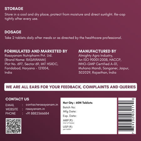 Rasayanam Multivitamin For Women | 55 Ingredients | Energy | Skin & Immunity 60 Tablets (Pack Of 1)