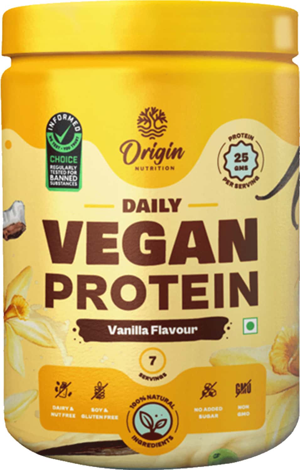 Origin Nutrition 100% Natural Vegan Plant Protein Powder Vanilla Flavour Gmo Jain 7 Servings 274g