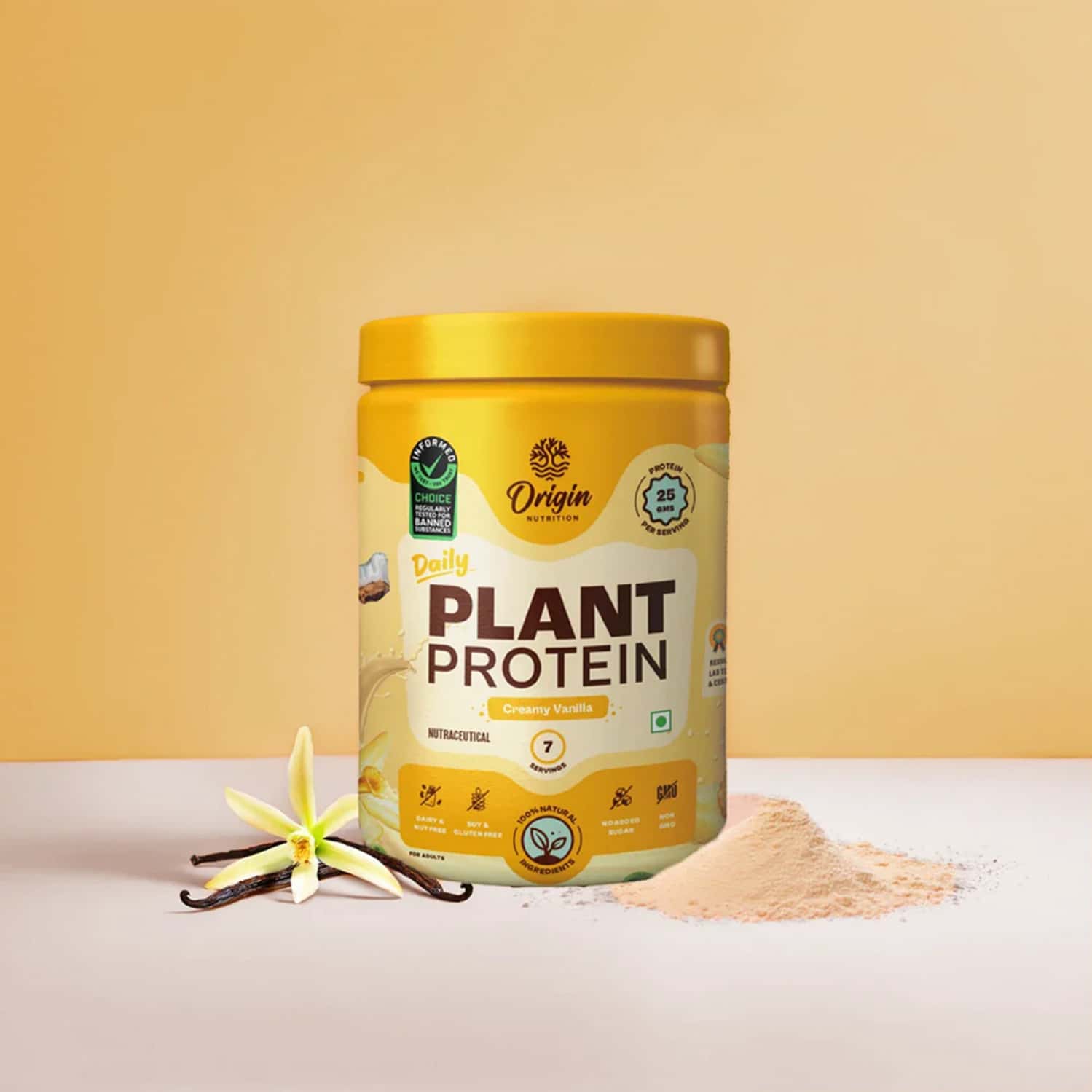 Origin Nutrition 100% Natural Vegan Plant Protein Powder Vanilla Flavour Gmo Jain 7 Servings 274g