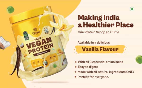 Origin Nutrition 100% Natural Vegan Plant Protein Powder Vanilla Flavour Gmo Jain 7 Servings 274G