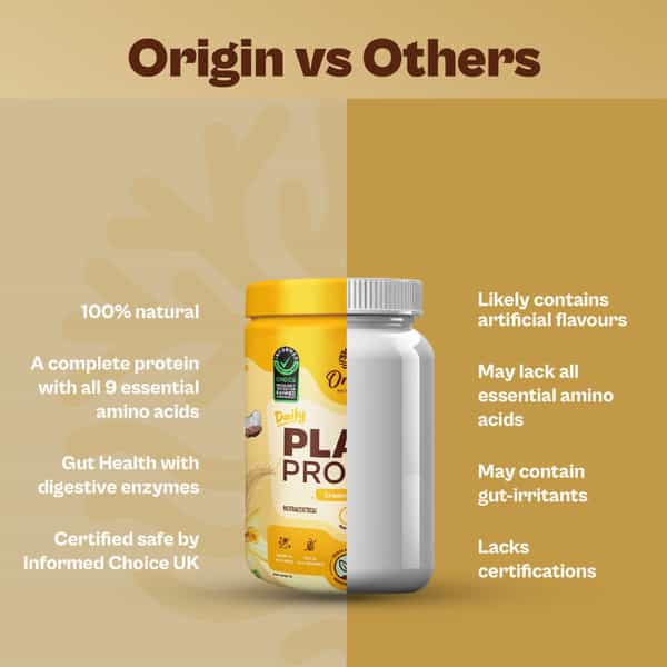 Origin Nutrition 100% Natural Vegan Plant Protein Powder Vanilla Flavour Gmo Jain 7 Servings 274G