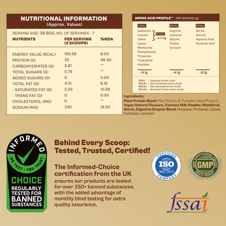 Origin Nutrition 100% Natural Vegan Plant Protein Powder Vanilla Flavour Gmo Jain 7 Servings 274g