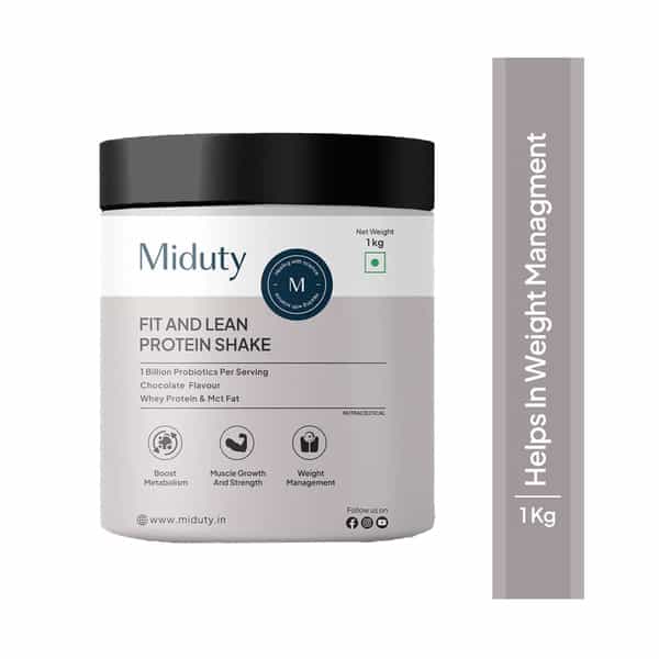 Miduty Fit & Lean Protein Shake -Whey Protein Isolate-Weight Loss-Muscle Recovery-Chocolate - 1Kg