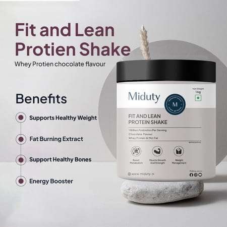 Miduty Fit & Lean Protein Shake -Whey Protein Isolate-Weight Loss-Muscle Recovery-Chocolate - 1kg