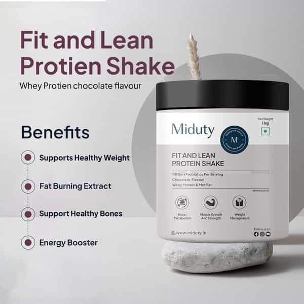 Miduty Fit & Lean Protein Shake -Whey Protein Isolate-Weight Loss-Muscle Recovery-Chocolate - 1Kg