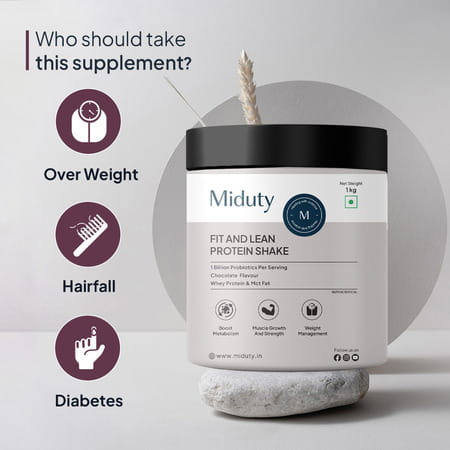 Miduty Fit & Lean Protein Shake -Whey Protein Isolate-Weight Loss-Muscle Recovery-Chocolate - 1kg