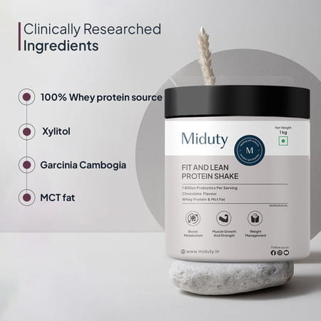 Miduty Fit & Lean Protein Shake -Whey Protein Isolate-Weight Loss-Muscle Recovery-Chocolate - 1kg