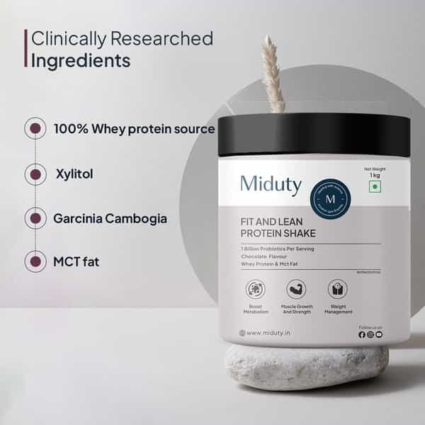 Miduty Fit & Lean Protein Shake -Whey Protein Isolate-Weight Loss-Muscle Recovery-Chocolate - 1Kg