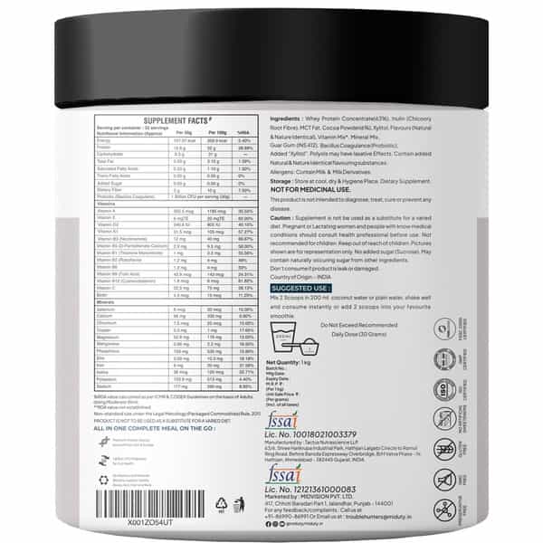 Miduty Fit & Lean Protein Shake -Whey Protein Isolate-Weight Loss-Muscle Recovery-Chocolate - 1Kg
