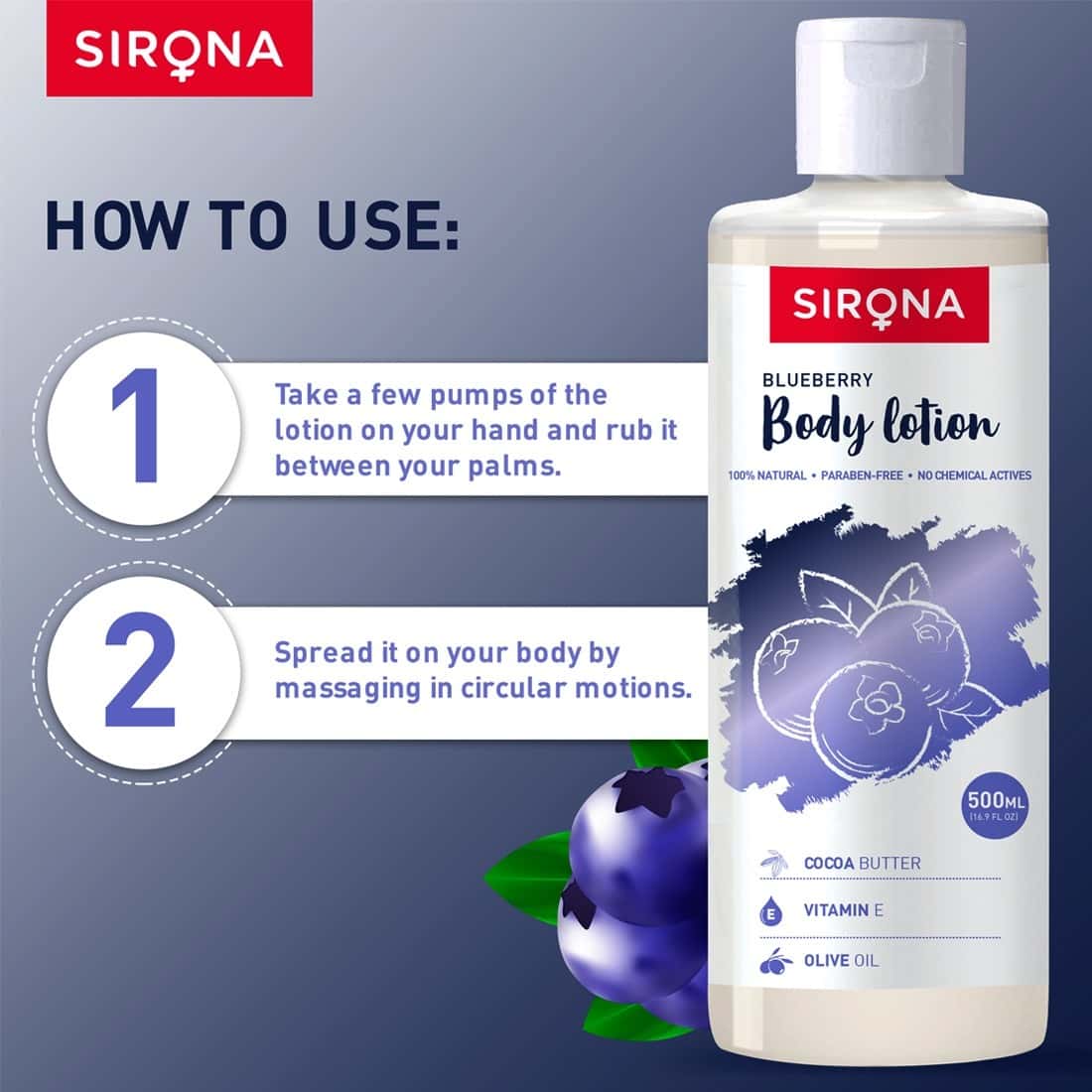 Buy SIRONA NATURAL BLUEBERRY BODY LOTION WITH COCOA BUTTER VITAMIN E
