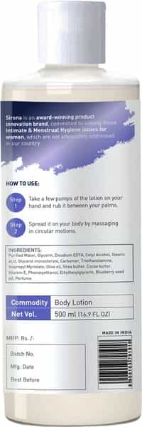 Sirona Natural Blueberry Body Lotion With Cocoa Butter - Vitamin E And Olive Oil - 500Ml