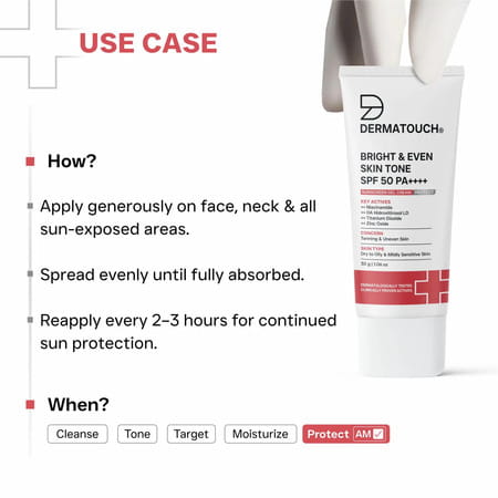 Dermatouch Bright & Even Skintone Spf50 Pa++++ Sunscreen | Dry To Oily & Mildly Sensitive Skin | 30G