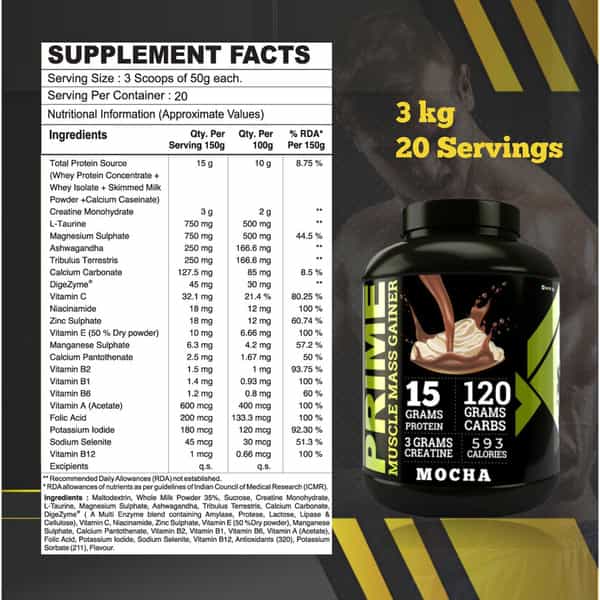 Bigflex Prime Mass Gainer (Mocha) (3 Kg)