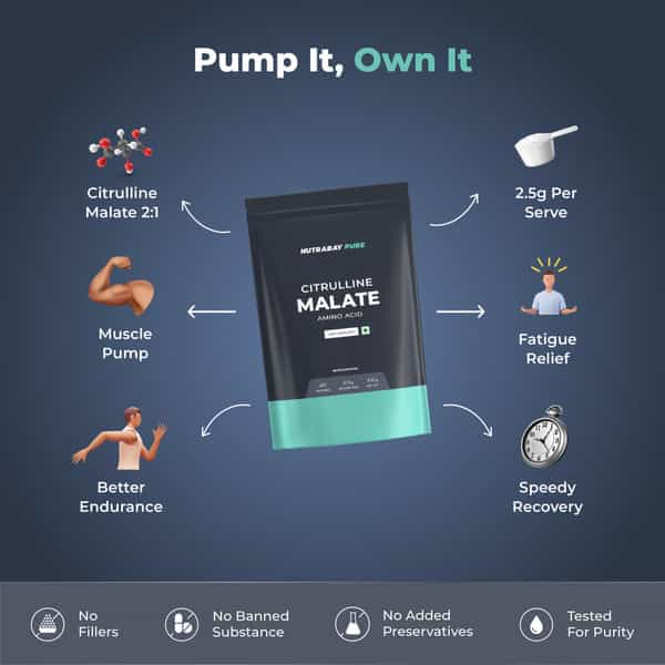 Nutrabay Pure 100% Citrulline Malate Powder | Pre Workout Supplement|Unisex - 100G | Unflavoured