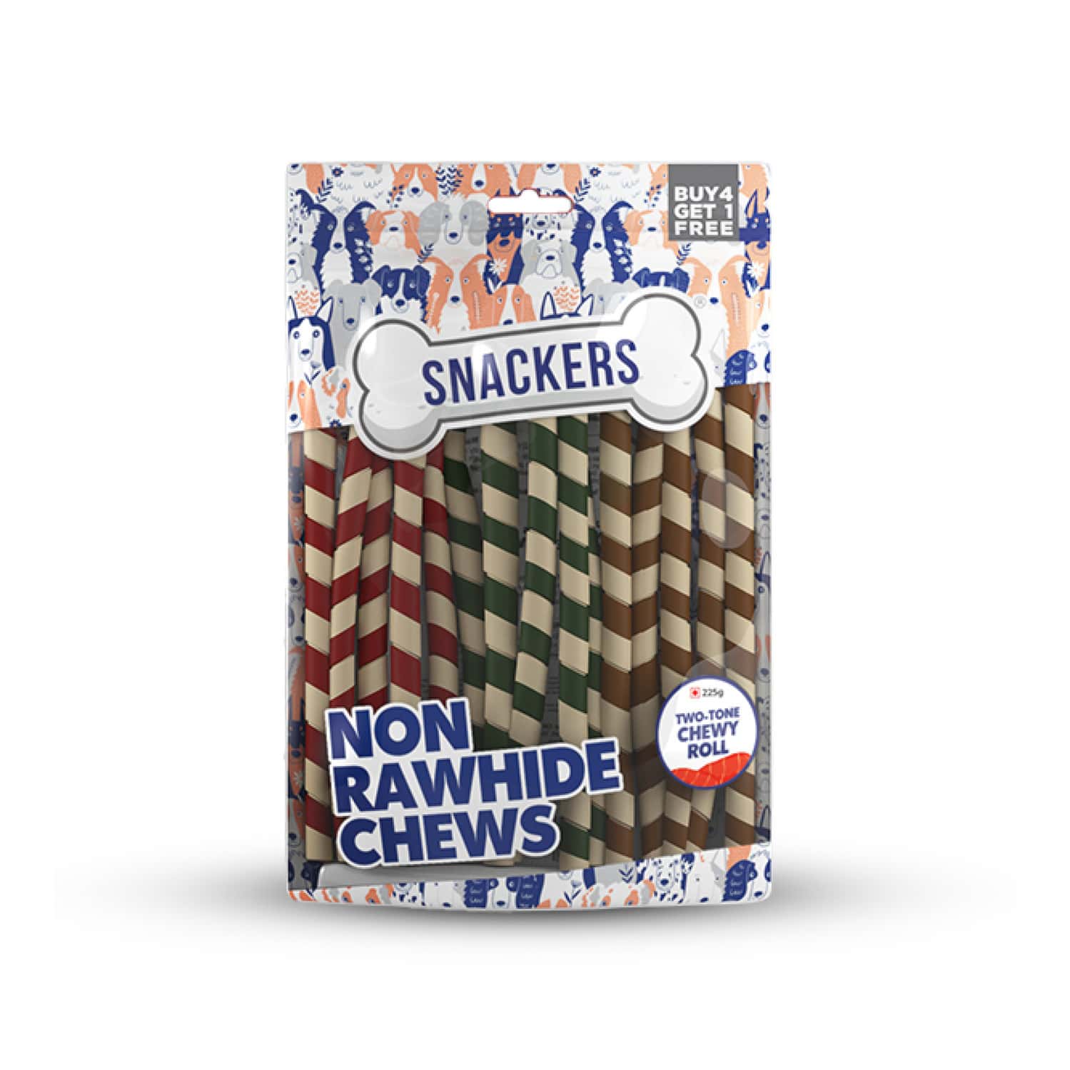 Snackers Non Rawhide Chews Two Tone Chewy Roll Dog Treats | 225 G