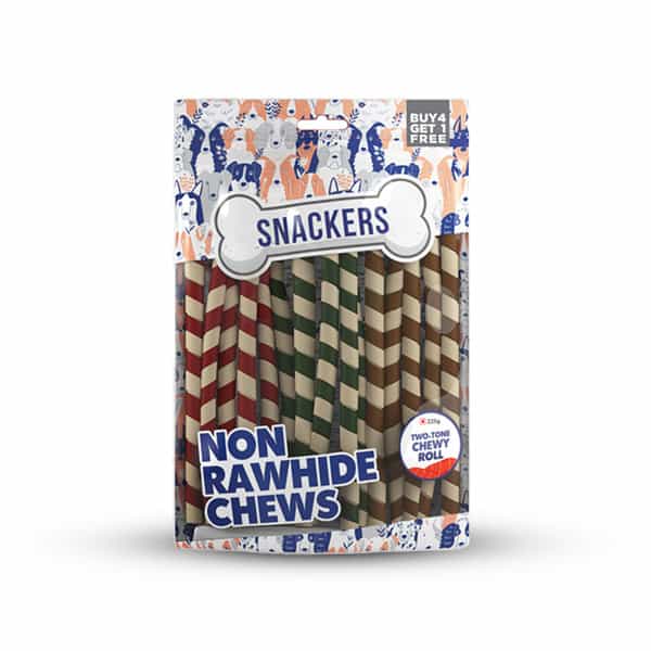 Snackers Non Rawhide Chews Two Tone Chewy Roll Dog Treats | 225 G