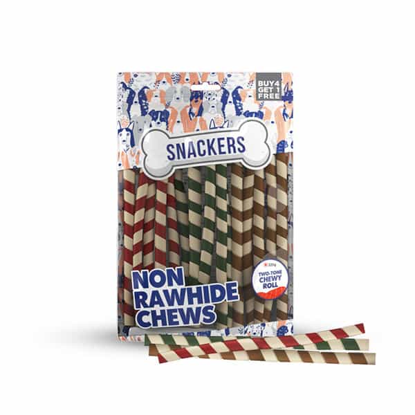 Snackers Non Rawhide Chews Two Tone Chewy Roll Dog Treats | 225 G