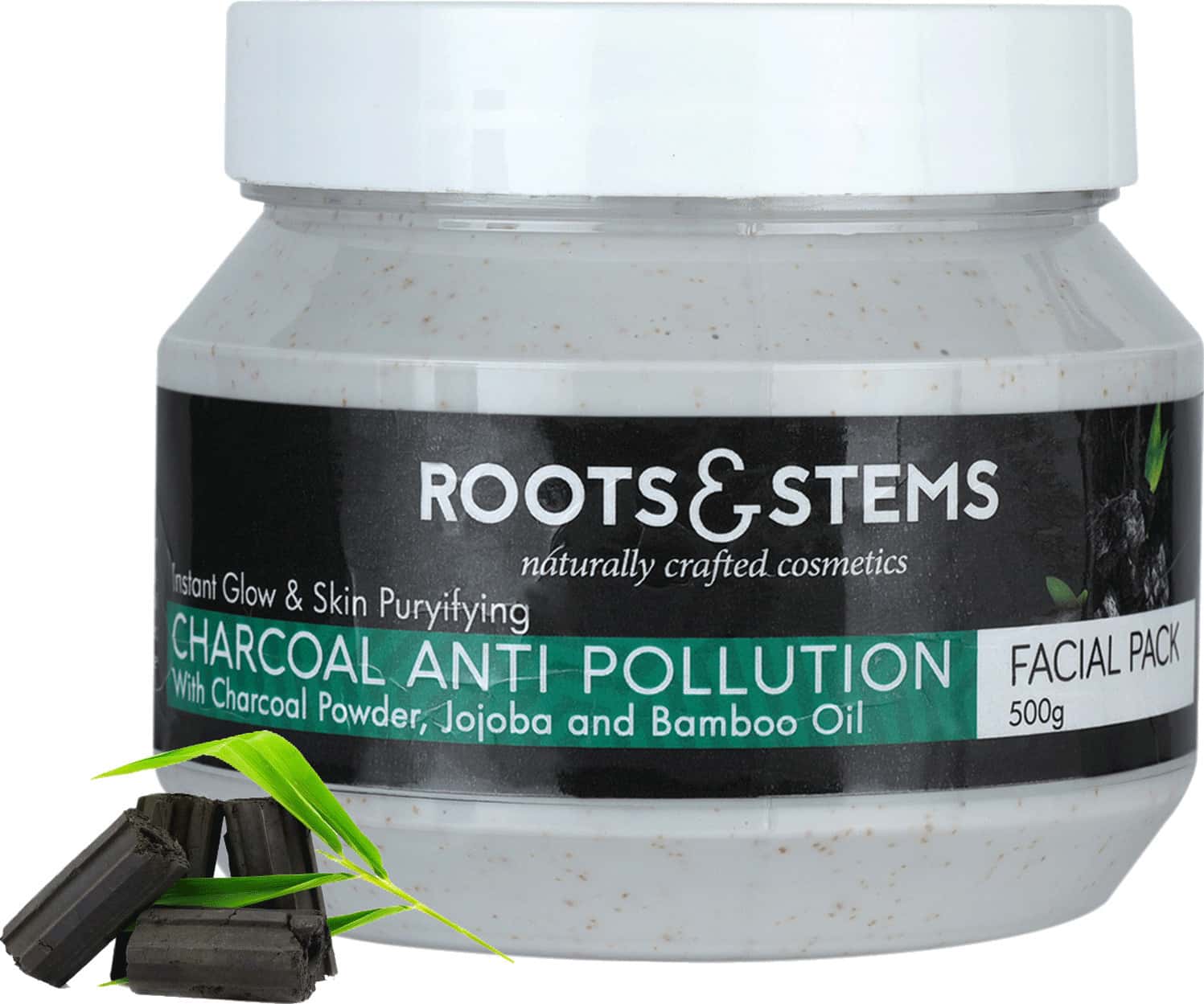 Roots & Stems Charcoal Anti Pollution Facial Pack For Radiant & Clear Skin & Tightens Pores 500g